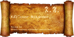 Kácsor Nikander névjegykártya